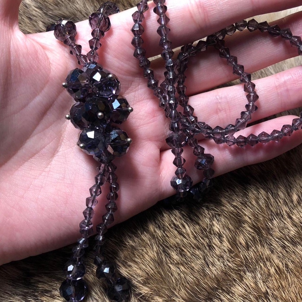 Vintage purple glass aurora borealis lariat/bolo style necklace